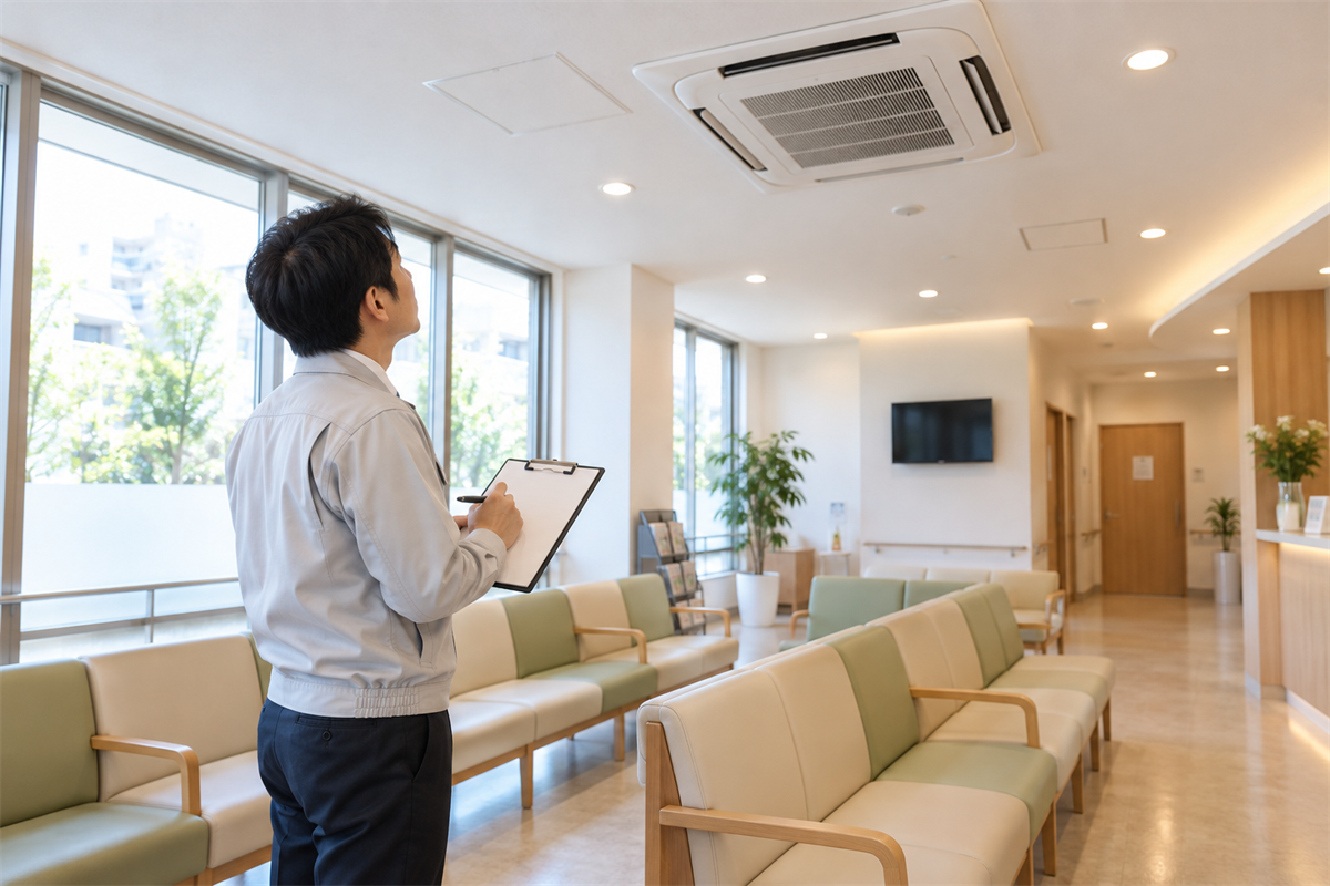 クリニック待合室の在室人数と座席配置を確認する現地調査