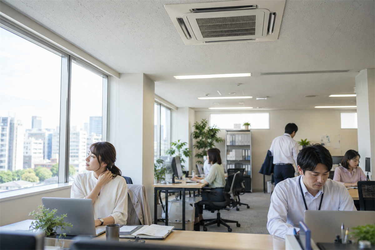 同じ室内で業務用エアコンの効き方に場所差がある日本のオフィス